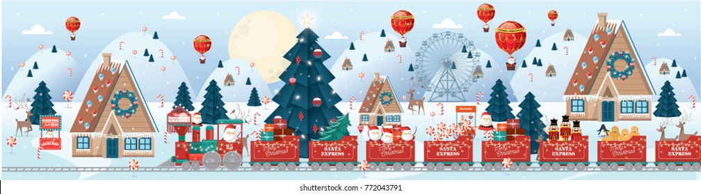 christmas scene/village vector/illustration