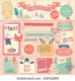 Christmas scrapbook set - decorative elements. Vector illustration.