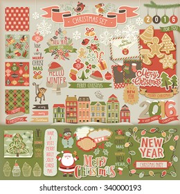 Christmas scrapbook set - decorative elements. Vector illustration.