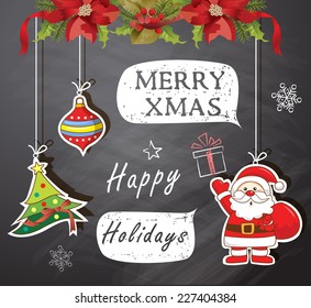 Christmas scrapbook in vector and Christmas chalk drawing on blackboard