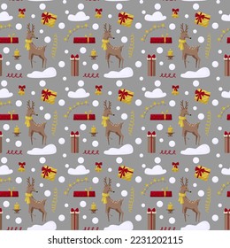 Christmas seamles pattern with tree, santa, decoration, gifts. Christmas seamless pattern perfect for textile, wrap and wallpaper and design.