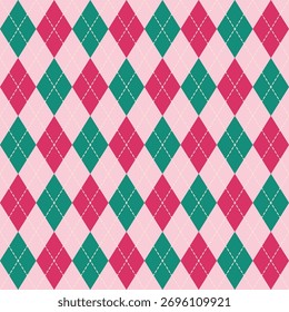 Padrão de argyle sem costura de Natal em rosa e verde.Harlequin repita o padrão para o fundo gráfico winter.Vetor para têxteis e impressões.	