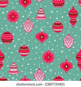 Christmas seamless background with balls and snowflakes. Perfect for holiday invitations, winter greeting cards, wallpaper and gift paper