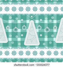 Christmas seamless background with balls, snowflakes and stars. Modern xmas vector pattern for cushion, pillow, bandanna, silk kerchief or shawl fabric print. Texture for clothes, bedclothes