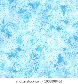 Christmas Seamless Background, Blue Sky with Abstract Floral Frosty Patterns and Sparks on Blue, Tile Holiday Design. Eps10, Contains Transparencies. Vector