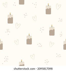 Christmas seamless background with candles and hearts. Perfect for wallpaper, gift paper, template filling, web page background, greeting cards. Vector illustration.