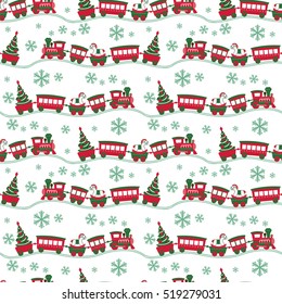 Christmas seamless background with cute toy steam train