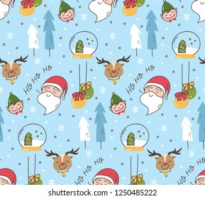 Christmas seamless background in doodle style vector illustration