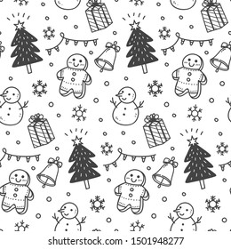 Christmas seamless background in doodle style