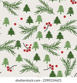 christmas seamless background with fir tree and branches, vector design for paper, fabric and other surface.