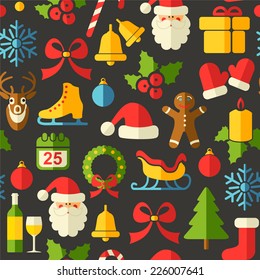 Christmas Seamless background with flat icons