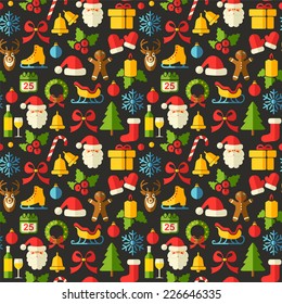 Christmas Seamless background with flat icons 