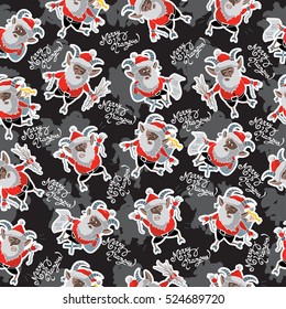 Christmas seamless background with funny krampus in red and black colors. Vector illustration.