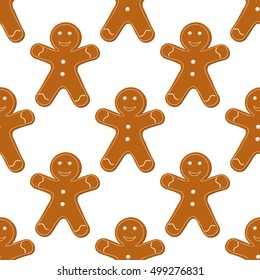 Christmas Seamless Background of Gingerbread Cookies  on white background. Vector illustration