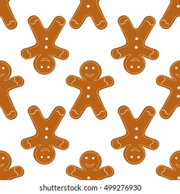 Christmas Seamless Background of Gingerbread Cookies  on white background. Vector illustration