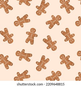 Christmas seamless background of gingerbread cookies.Christmas holiday cute background. Vector flat illustration.