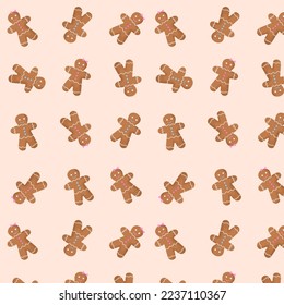 Christmas seamless background of gingerbread cookies.Christmas holiday cute background. Vector flat illustration.