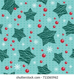 Christmas seamless background with green stars