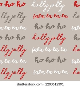 Christmas seamless background with handwritten lettering. Vector illustration for Merry Christmas and Happy New Year wrapping paper, textile design.