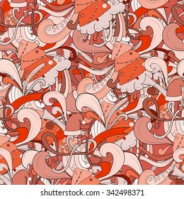 Christmas seamless background. Happy New Year doodle pattern. Hand drawn illustration