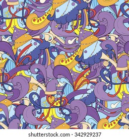 Christmas seamless background. Happy New Year doodle pattern. Hand drawn illustration