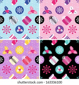 Christmas Seamless background. Holiday pattern for your design. Gift, Snowflake, Ostrolist, Christmas sock