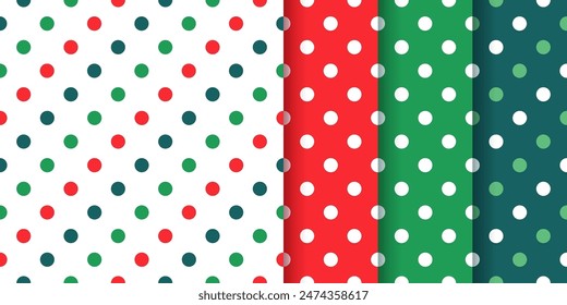Christmas seamless background. Holiday patterns. Endless texture with polka dot. Red green Xmas design. Festive dotted print for wrapping paper. Vector Illustration. Flat design. 