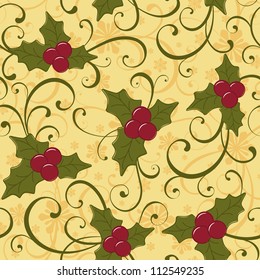 Christmas Seamless Background With Holly Berry