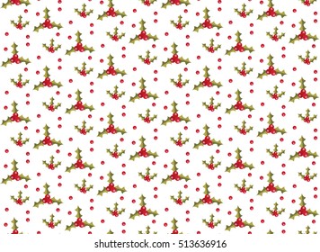 Christmas seamless background with holly. Christmas background. Christmas seamless texture, wallpaper, fabric. Vector illustration