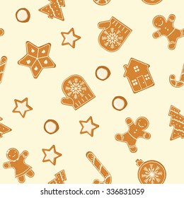 Christmas Seamless Background made of Gingerbread cookies. Vector Illustration
