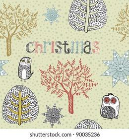 Christmas seamless background with owl