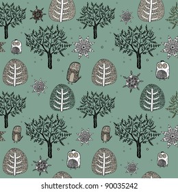 Christmas seamless background with owl