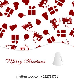 Christmas seamless background with paper 3d border, great choice for wrapping paper pattern with christmas balls, present, christmas tree and train.