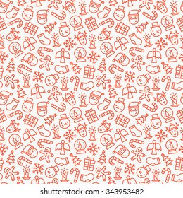 Christmas seamless background pattern with outline Christmas icons