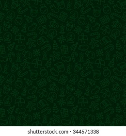 Christmas seamless background pattern with outline Christmas icons