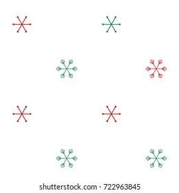 Christmas seamless background with random scatter falling red and green snowflakes isolated on white.