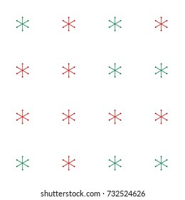 Christmas seamless background with random scatter falling red and green snowflakes isolated on white.