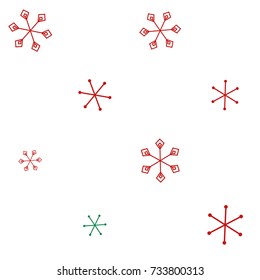 Christmas seamless background with random scatter falling red and green snowflakes isolated on white.