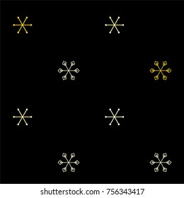 Christmas seamless background with random scatter falling golden snowflakes isolated on black.