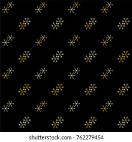 Christmas seamless background with random scatter falling golden snowflakes isolated on black.