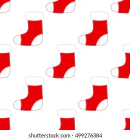 Christmas Seamless Background of Christmas Red and White Socks  on white background. Vector illustration