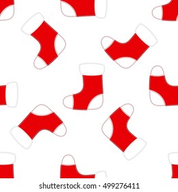 Christmas Seamless Background of Christmas Red and White Socks  on white background. Vector illustration