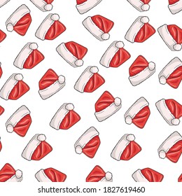 Christmas seamless background with Santa Claus hats. New Year's pattern.Vector illustration.