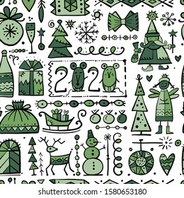 Christmas seamless background, sketch for your design. Vector illustration