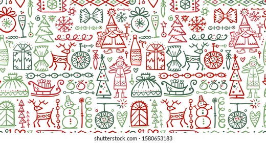 Christmas seamless background, sketch for your design. Vector illustration