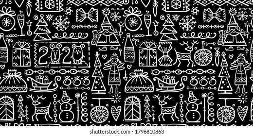 Christmas seamless background, sketch for your design. Vector illustration