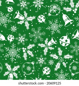 Christmas seamless background with snowflake, mistletoe, bell, element for design, vector illustration