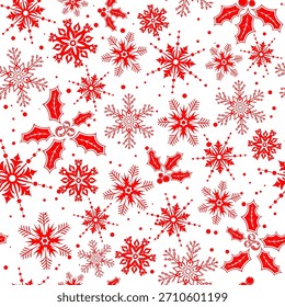 Christmas seamless background with snowflake, mistletoe, element for design, vector illustration