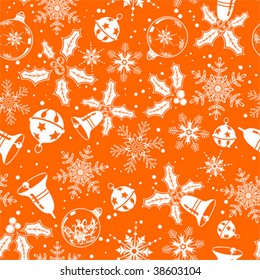 Christmas seamless background with snowflake, mistletoe, bell, element for design, vector illustration