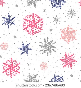 Christmas seamless background with snowflakes, winter pattern.